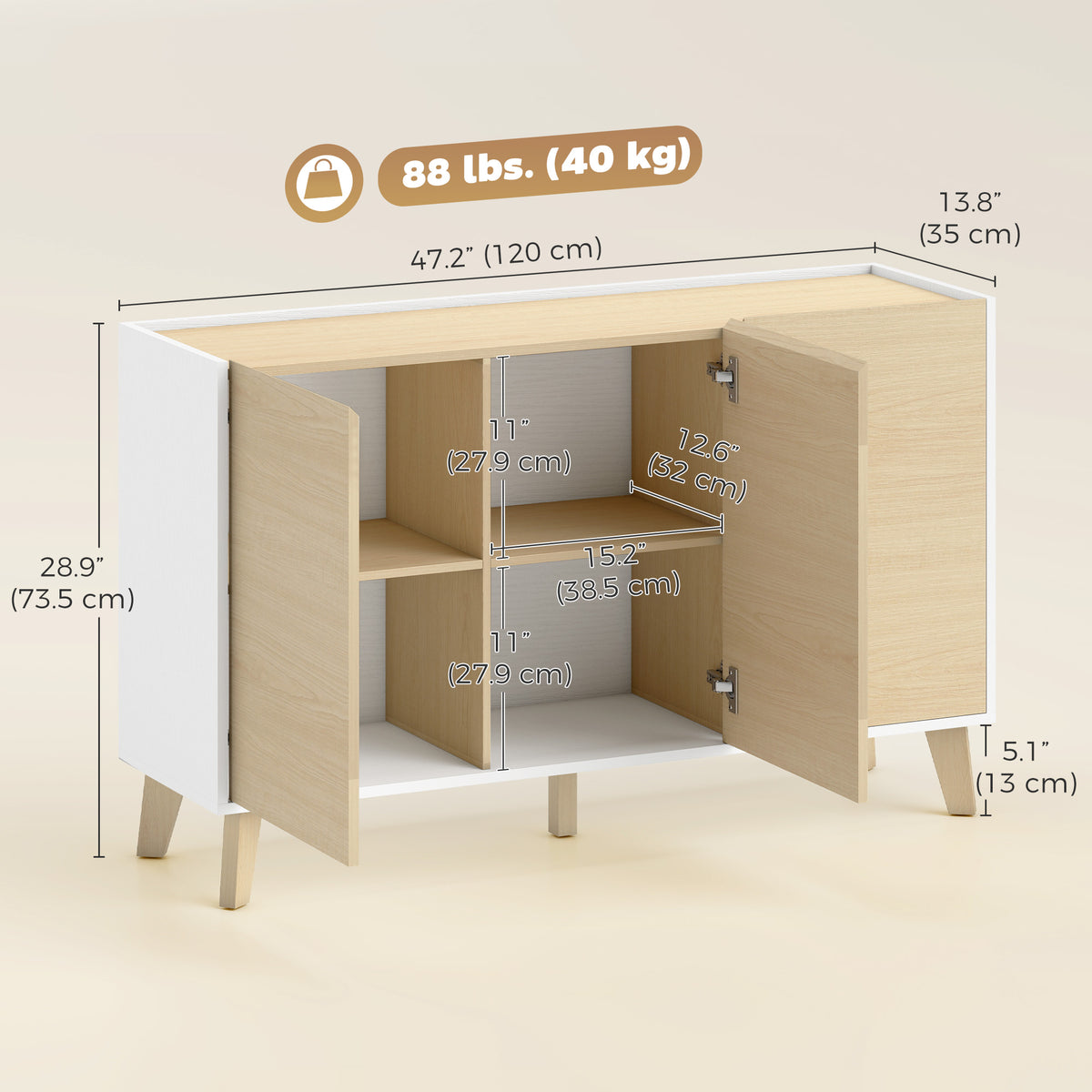 Modern Kitchen Storage Cabinet with 6 Compartments – 47"W x 29"H