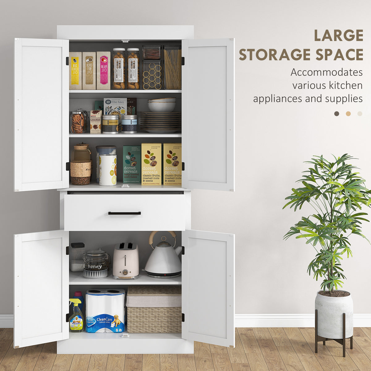 Farmhouse Kitchen Pantry Cabinet with 4 Barn Doors – 30"W x 72"H