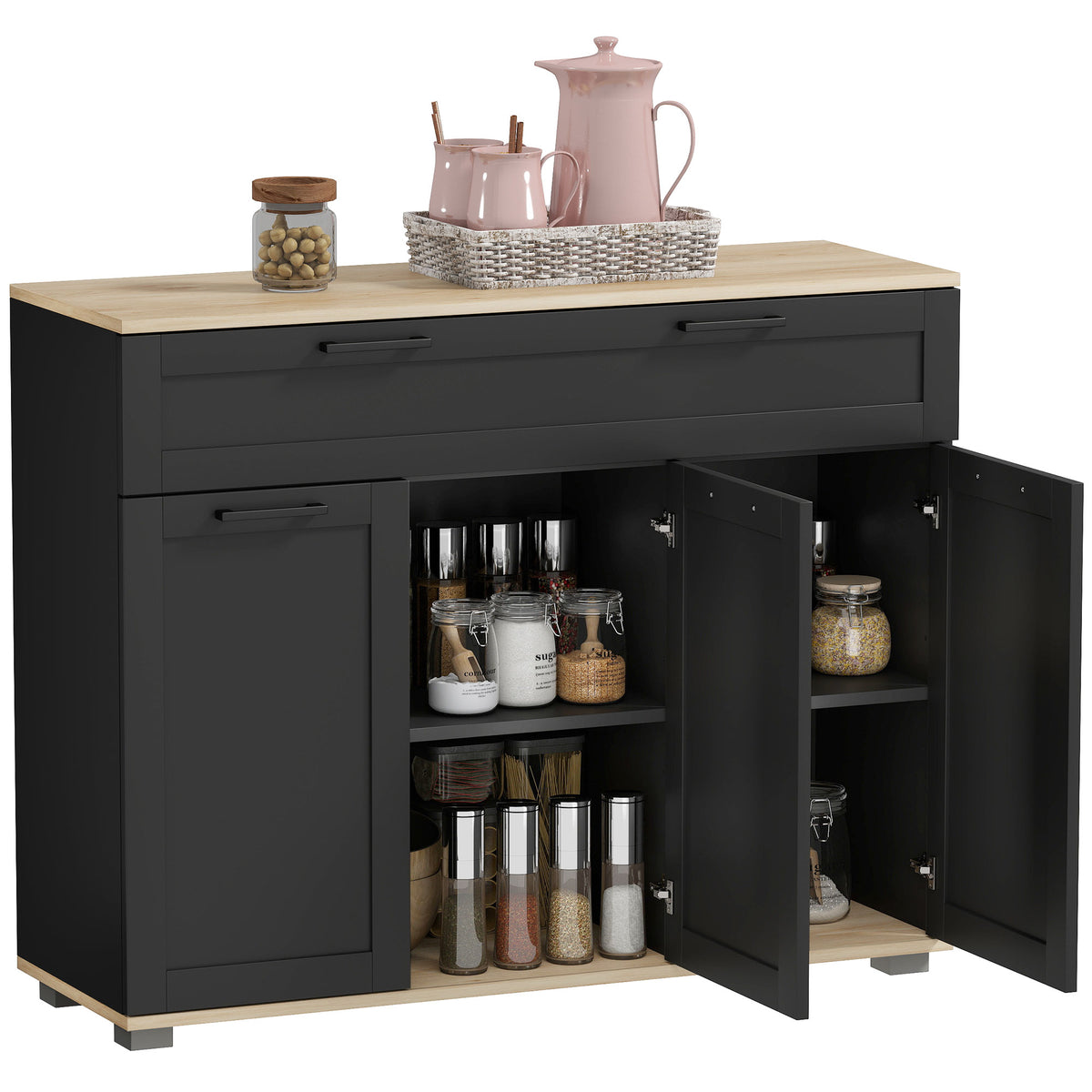 Modern Coffee Bar Cabinet with Wide Drawer – 39"W x 31"H