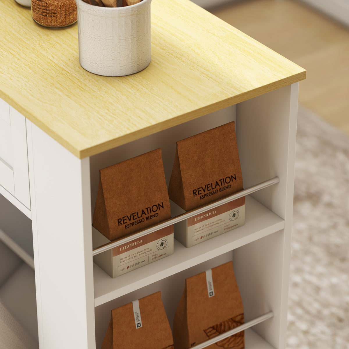 Rolling Kitchen Island with Trash Can Storage – 28"W x 35"H