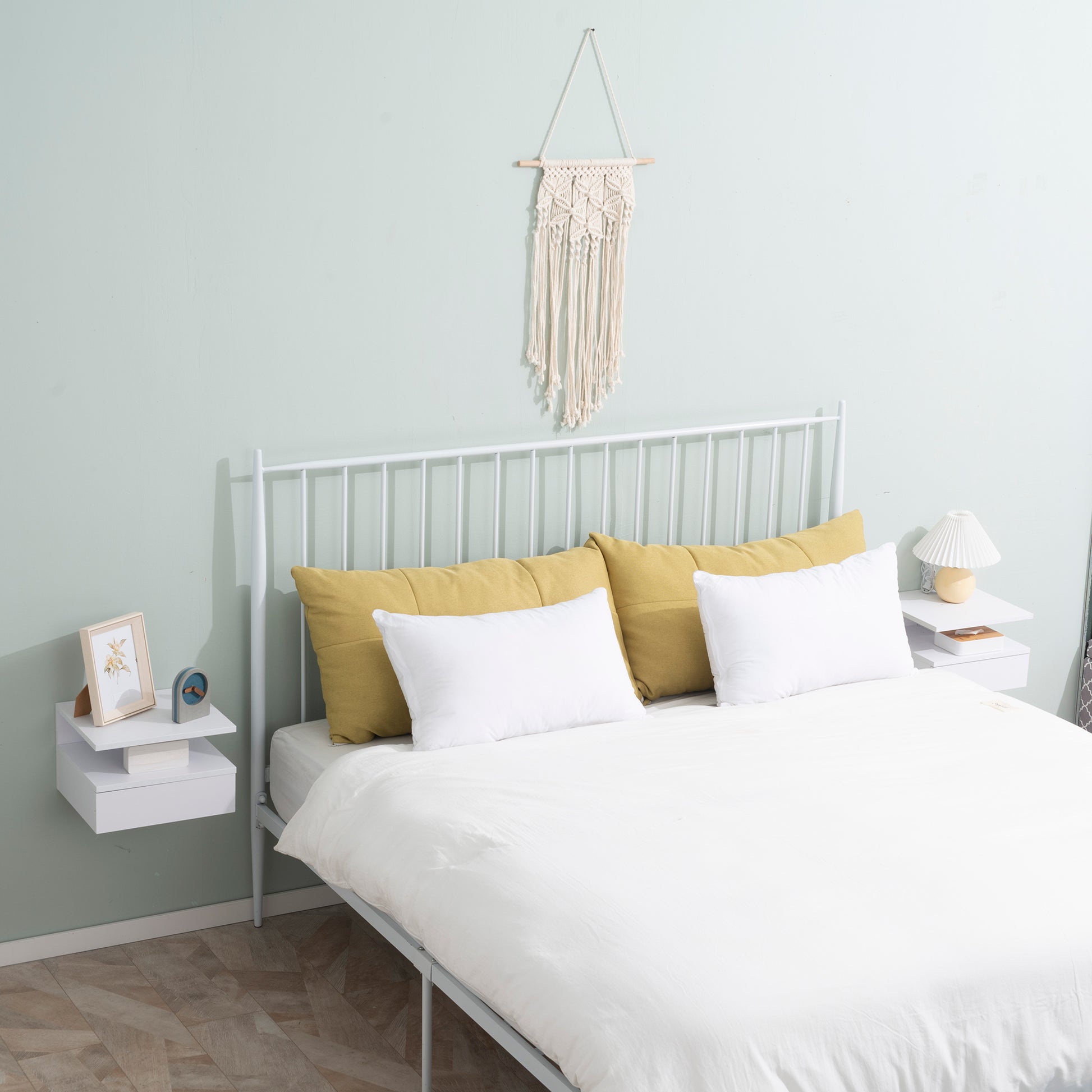 HOMCOM White Floating Wall Mounted Bedside Nightstands with Drawer and Shelf