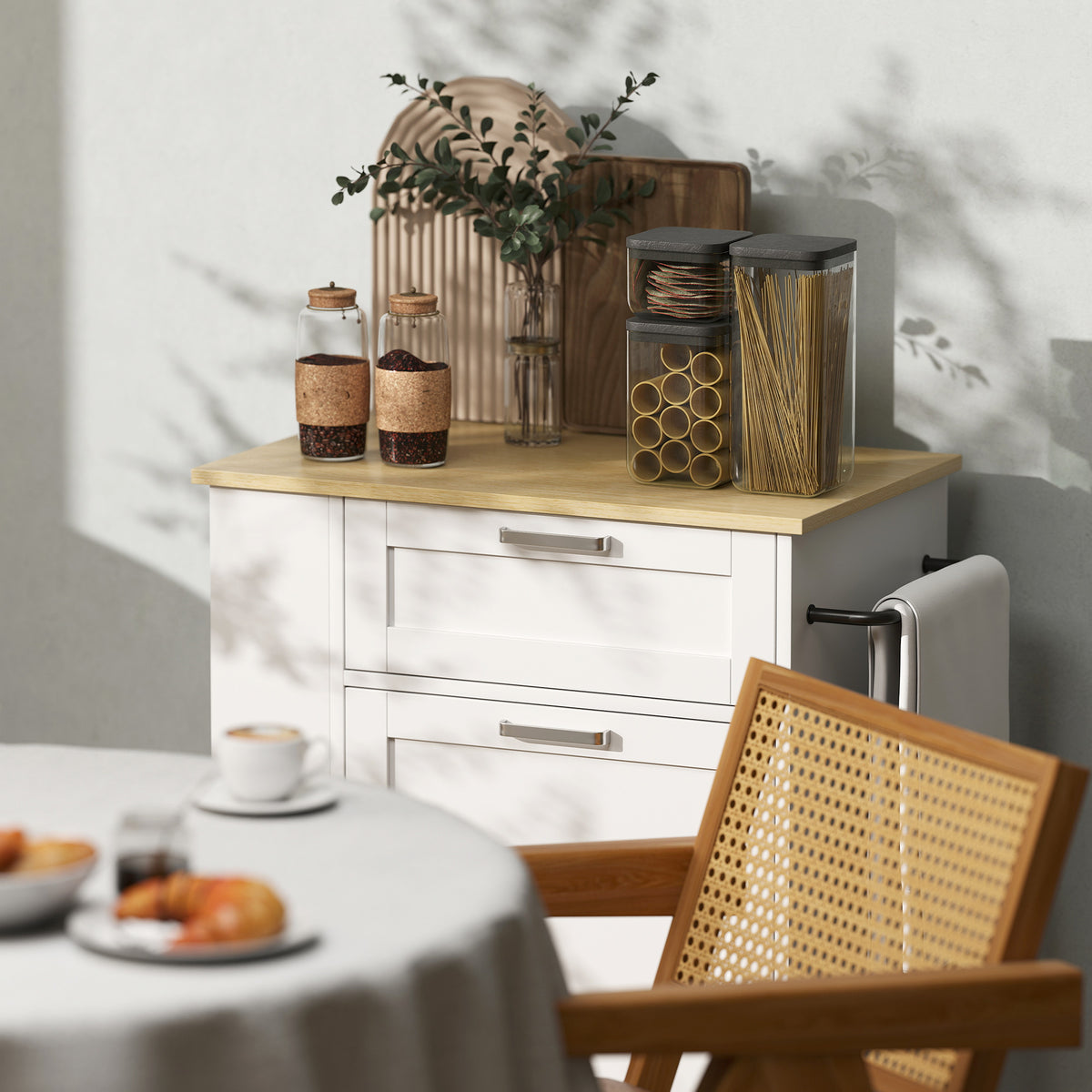 Rolling Kitchen Island with Trash Can Storage – 28"W x 35"H