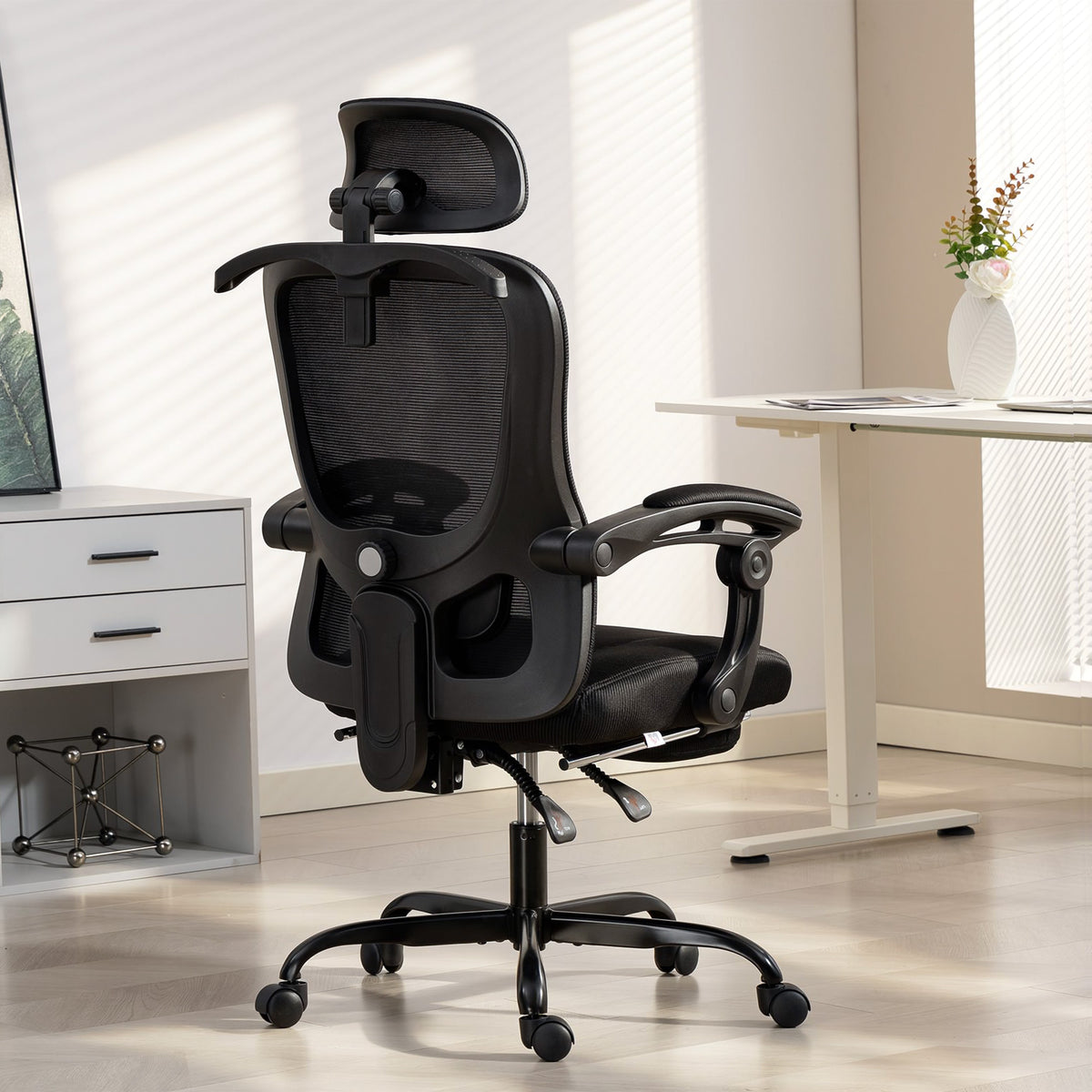 Office Chair, Ergonomic Mesh Computer Desk Chair with Adjustable Headrest, Black