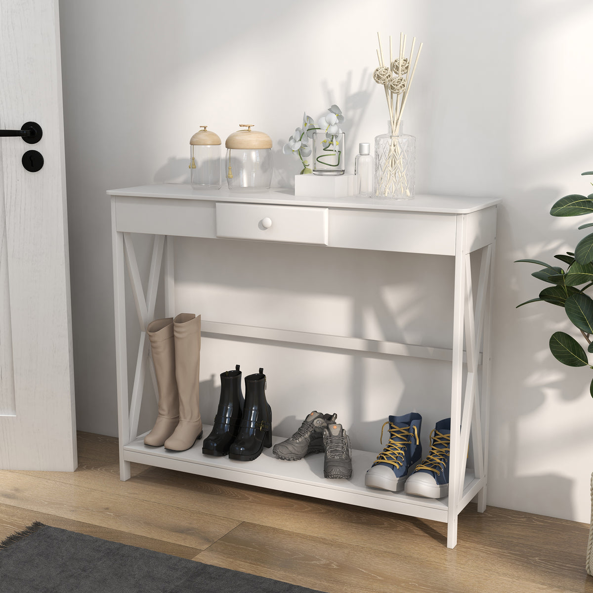 39" 2-Tier X-Design Console Table with Drawer