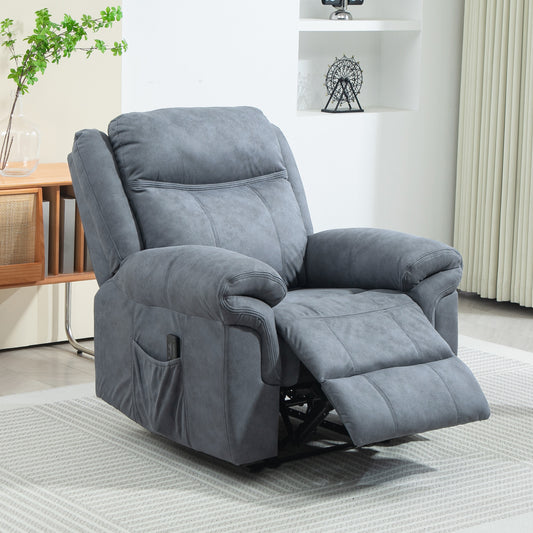 HOMCOM Manual Recliner Massage Chair, Microfibre Fabric, Side Pockets, Blue-Grey