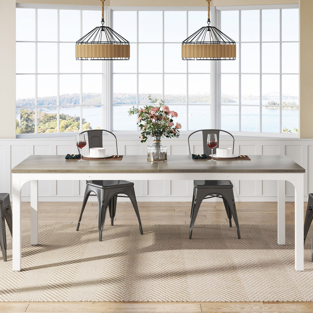 Rectangular Dining Table, 78 inch Long Kitchen Table for 6-8 People