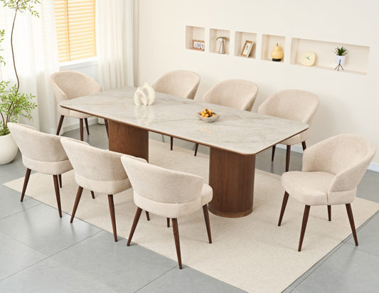 Rectangular Marble-Look Dining Table with Pedestal Base