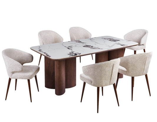 Rectangular Marble-Look Dining Table with Split Pedestals