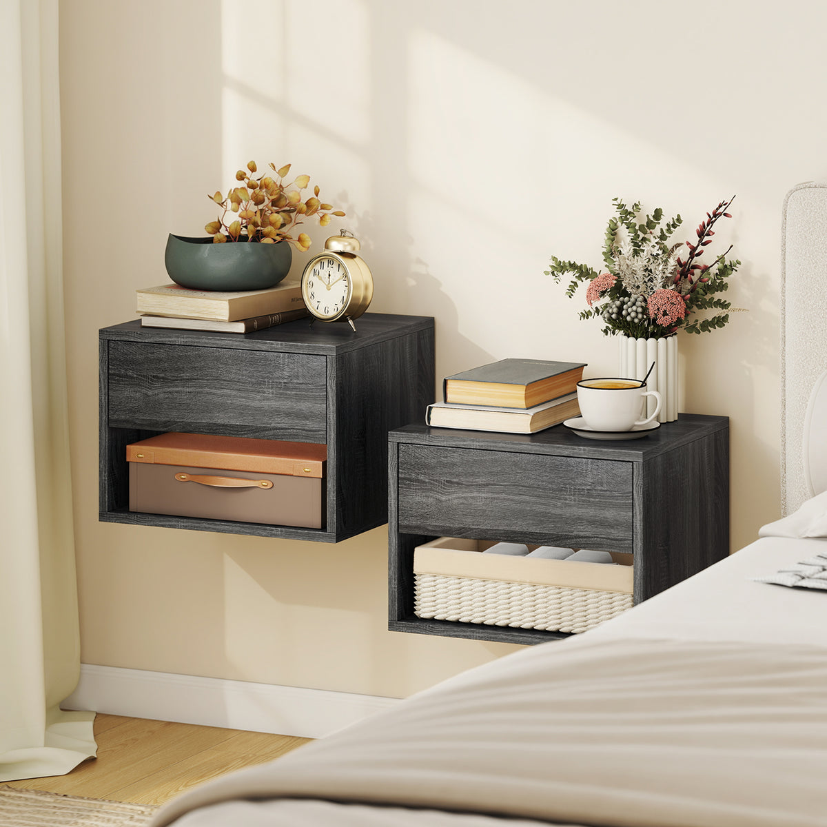 Floating Nightstands with Drawer, Set of 2 – 16"W x 11"H