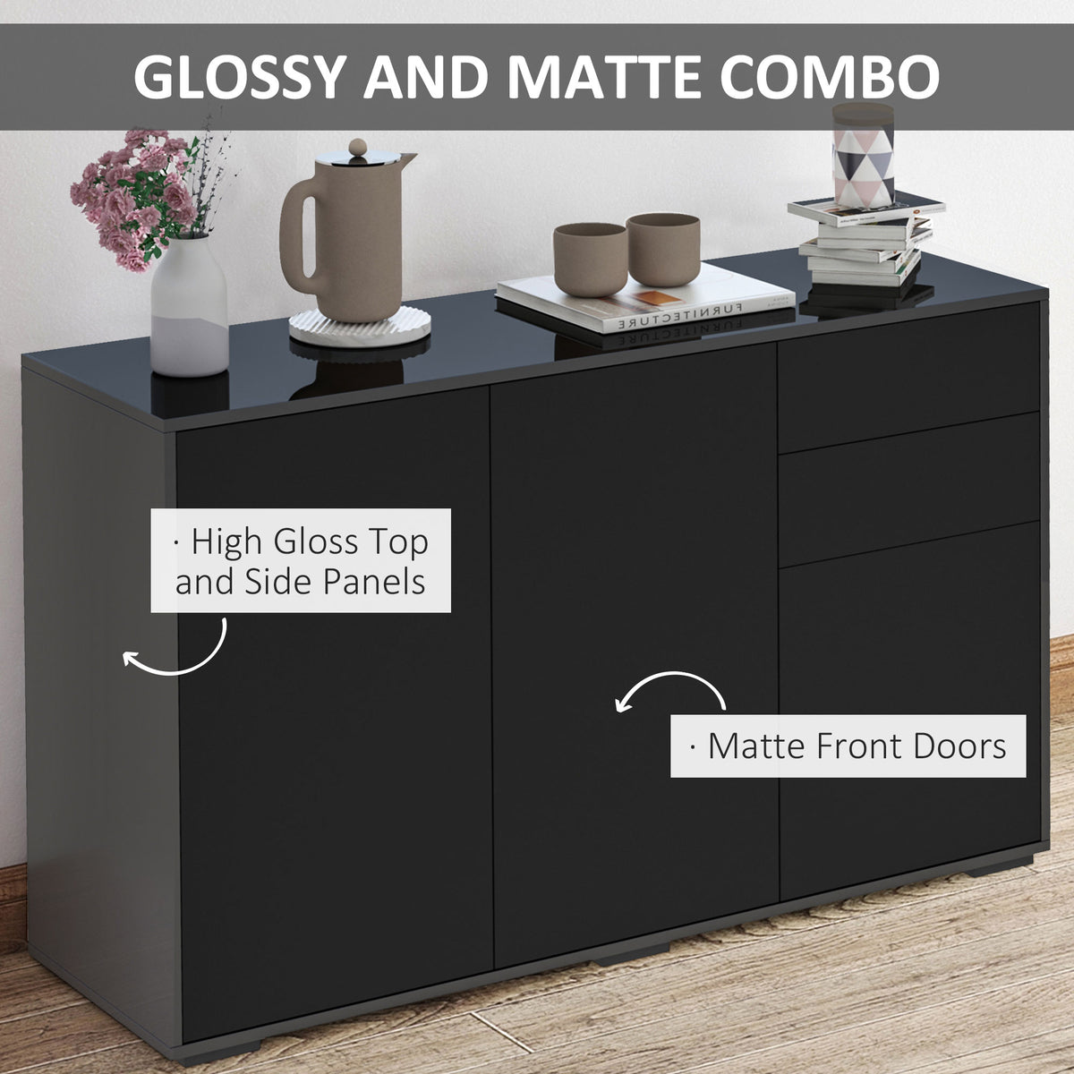 Modern Coffee Bar with Push-Open Design and 2 Drawers – 46"W x 29"H