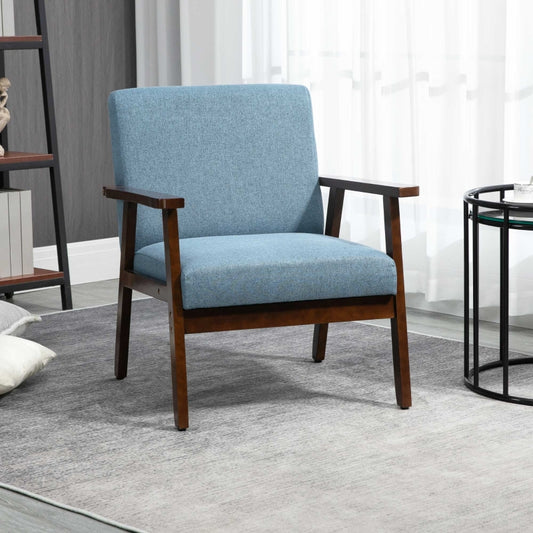 HOMCOM Modern Blue Accent Armchair: Upholstered Linen-Feel, Cushioned Comfort for Living Room