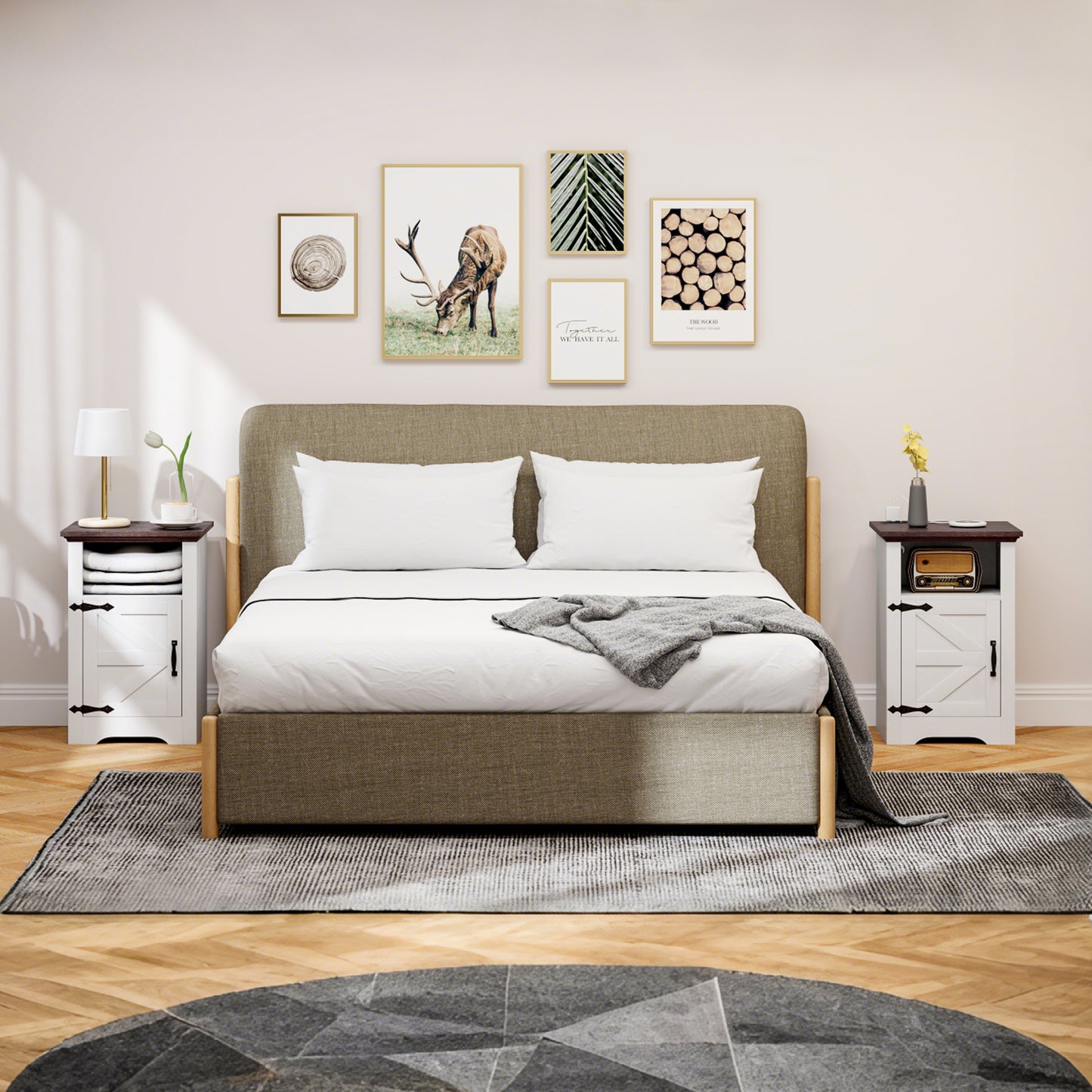 HOMCOM Set of 2 White Nightstands with Charging Outlets and Storage