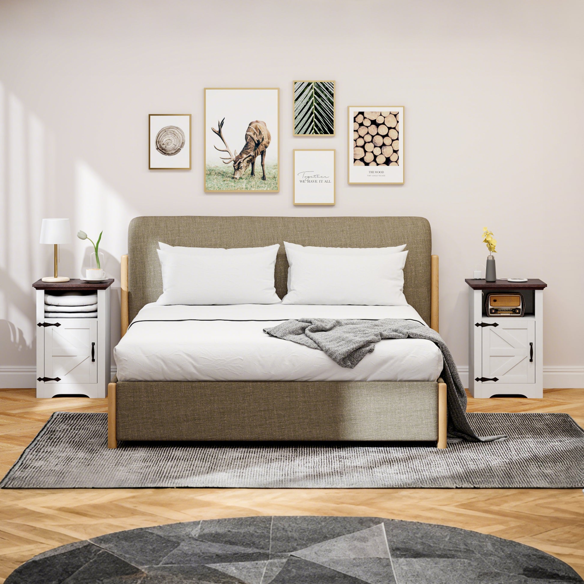 HOMCOM Set of 2 White Nightstands with Charging Outlets and Storage