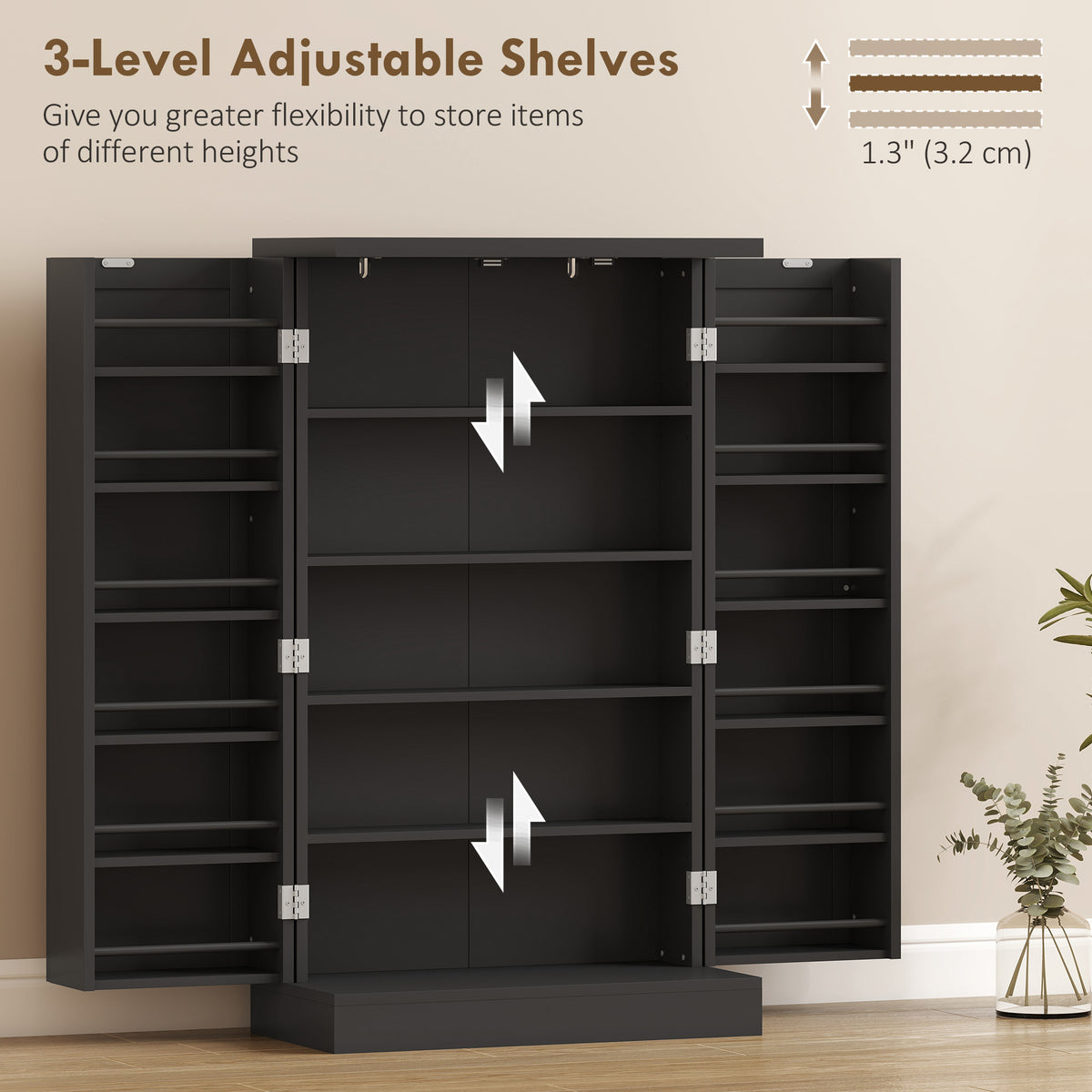 Kitchen Pantry Cabinet with 5-Tier Shelving and 12 Spice Racks – 24"W x 41"H