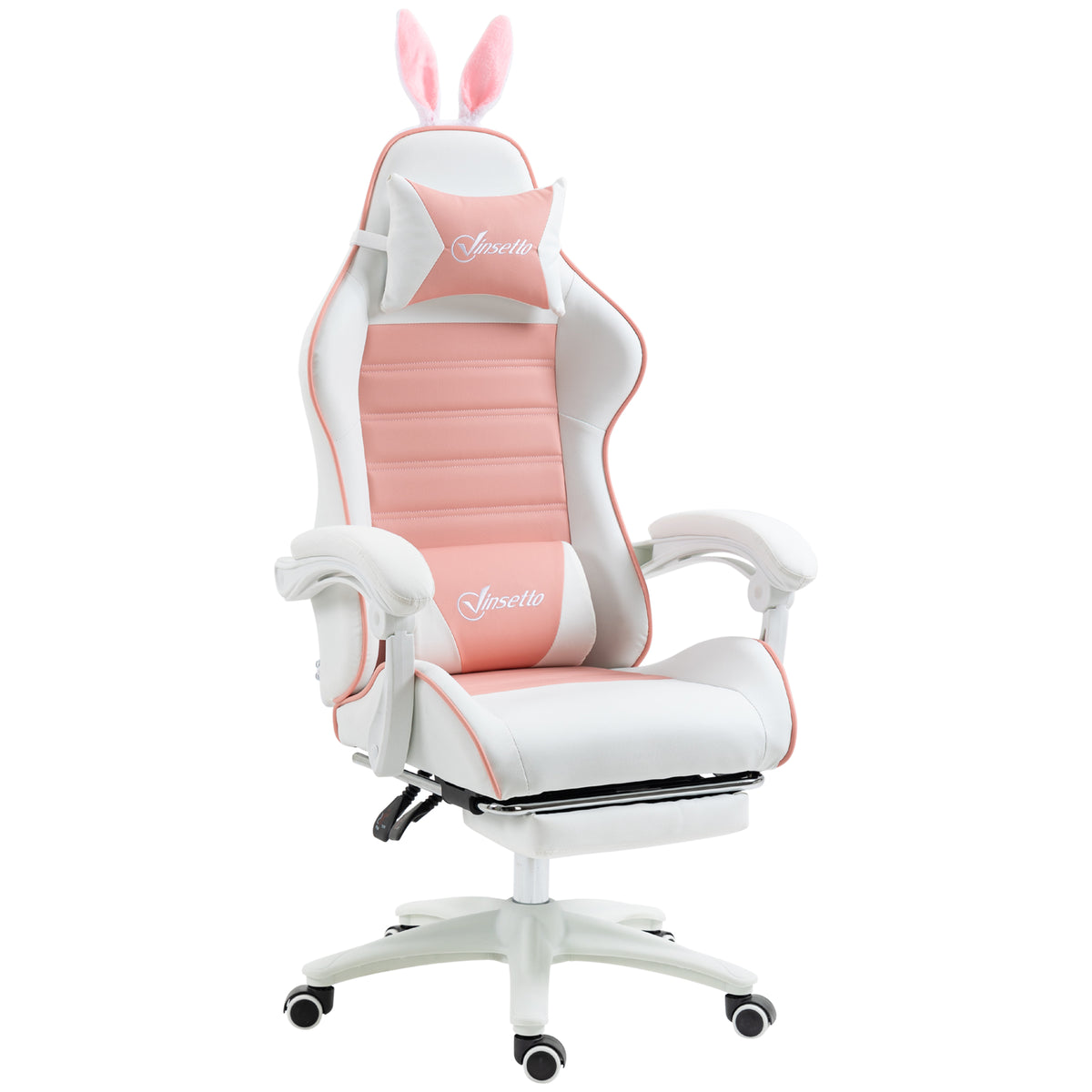 Cute Racing Gamer Chair, PU Leather Gaming Chair with Footrest, Pink