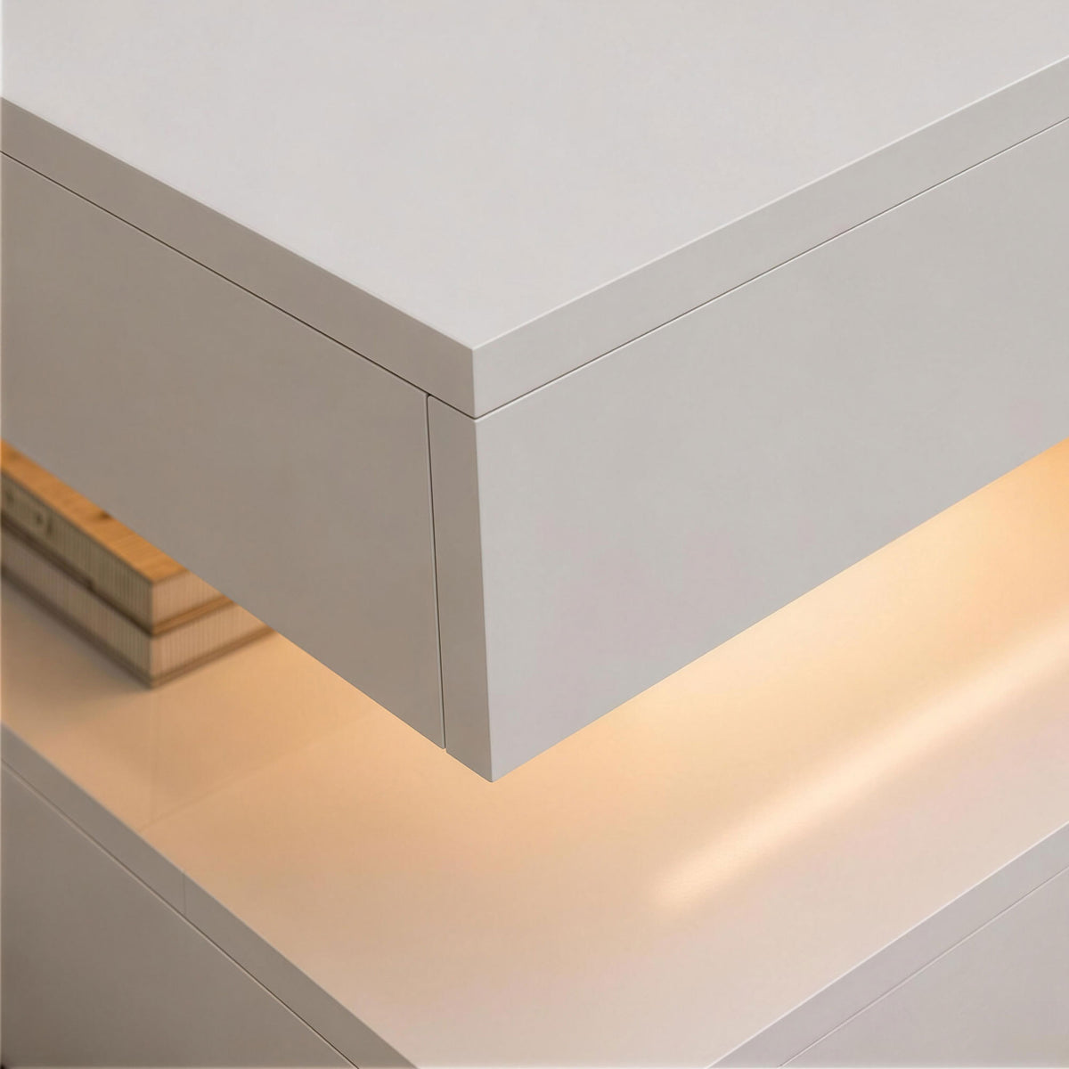 Square LED Coffee Table with 2-Tier Open Storage, High Gloss White