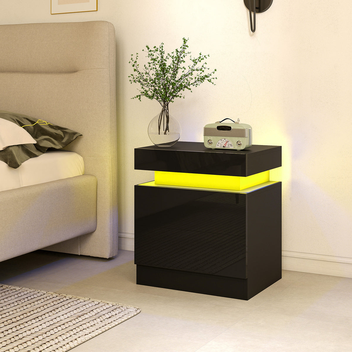 LED Nightstands with 2 Drawers, Set of 2 – 18"W x 21"H