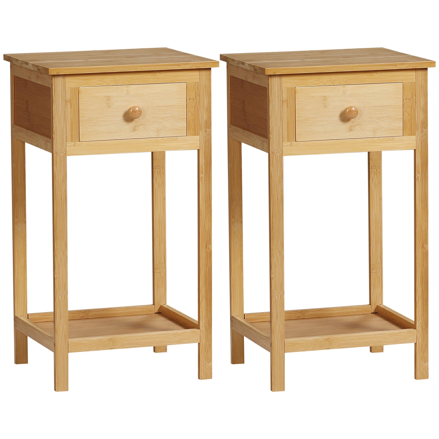 HOMCOM Slim Bamboo Side Table Nightstand with Drawer and Storage Shelf, Natural