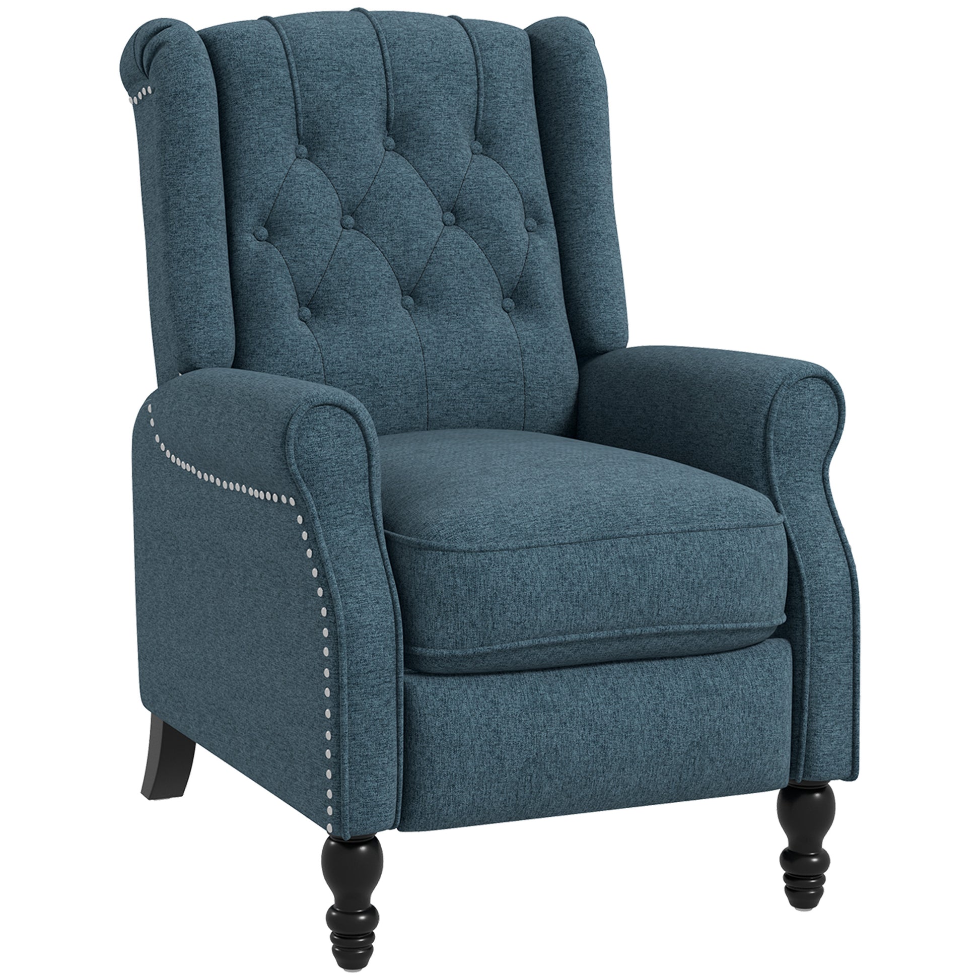 HOMCOM Blue Wingback Recliner Chair, Footrest, Tufted Rolled Armrests