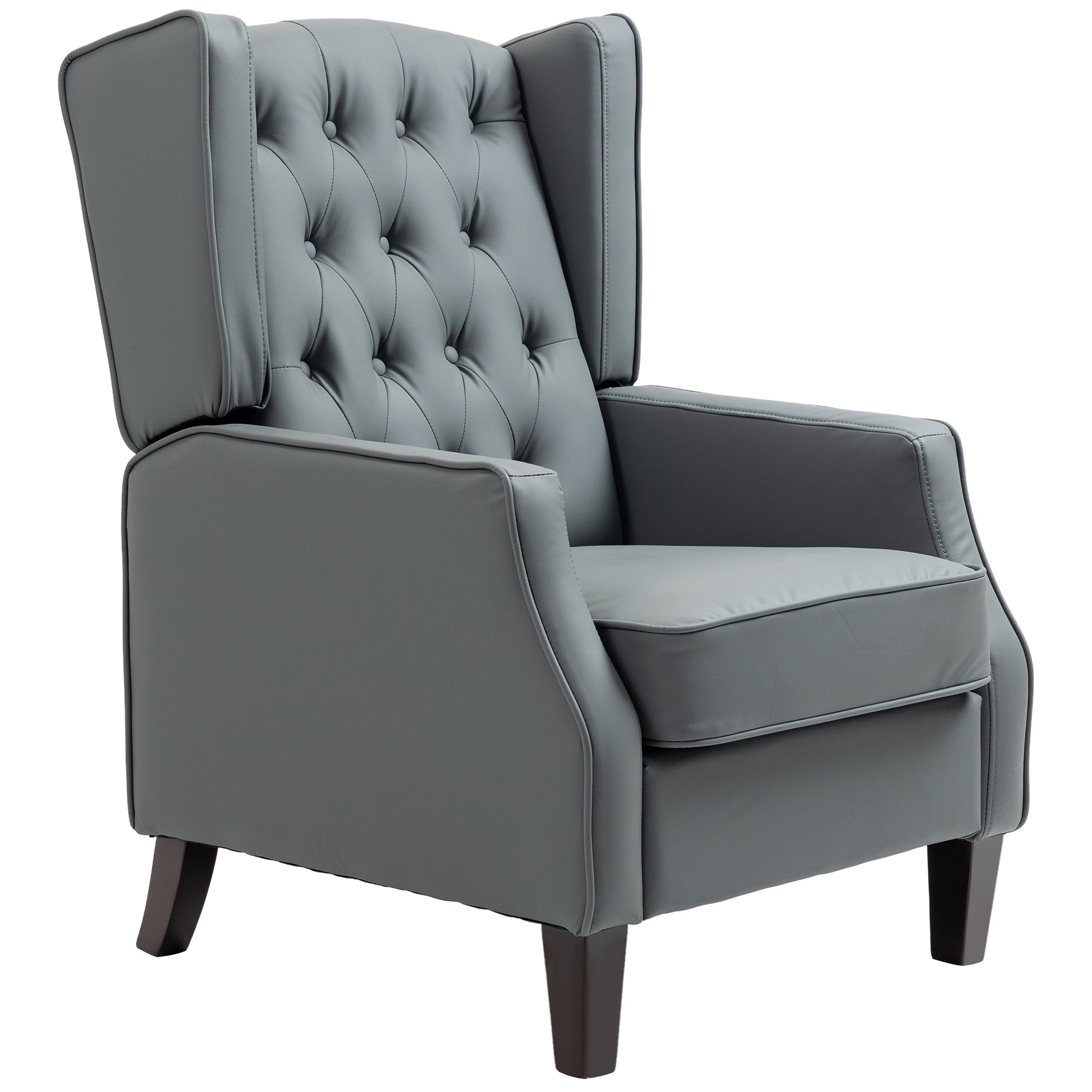 HOMCOM Modern Grey Faux Leather Armchair with Thick Padded Wingback Design