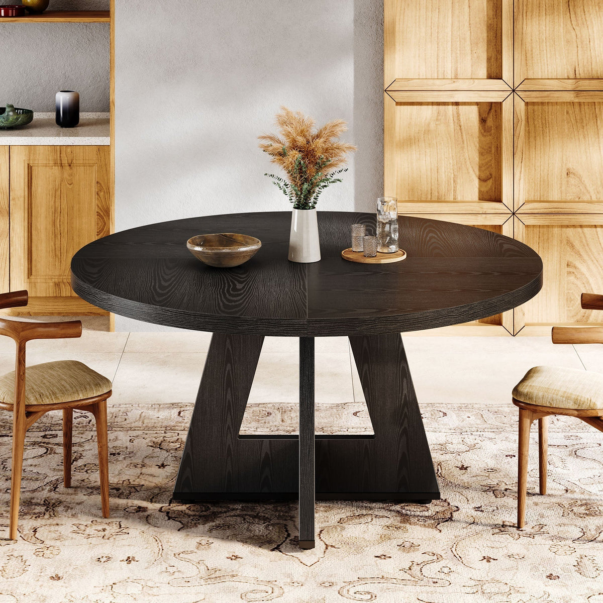Round Dining Table for 4, 47" Wood Kitchen Table Farmhouse Dinner Table