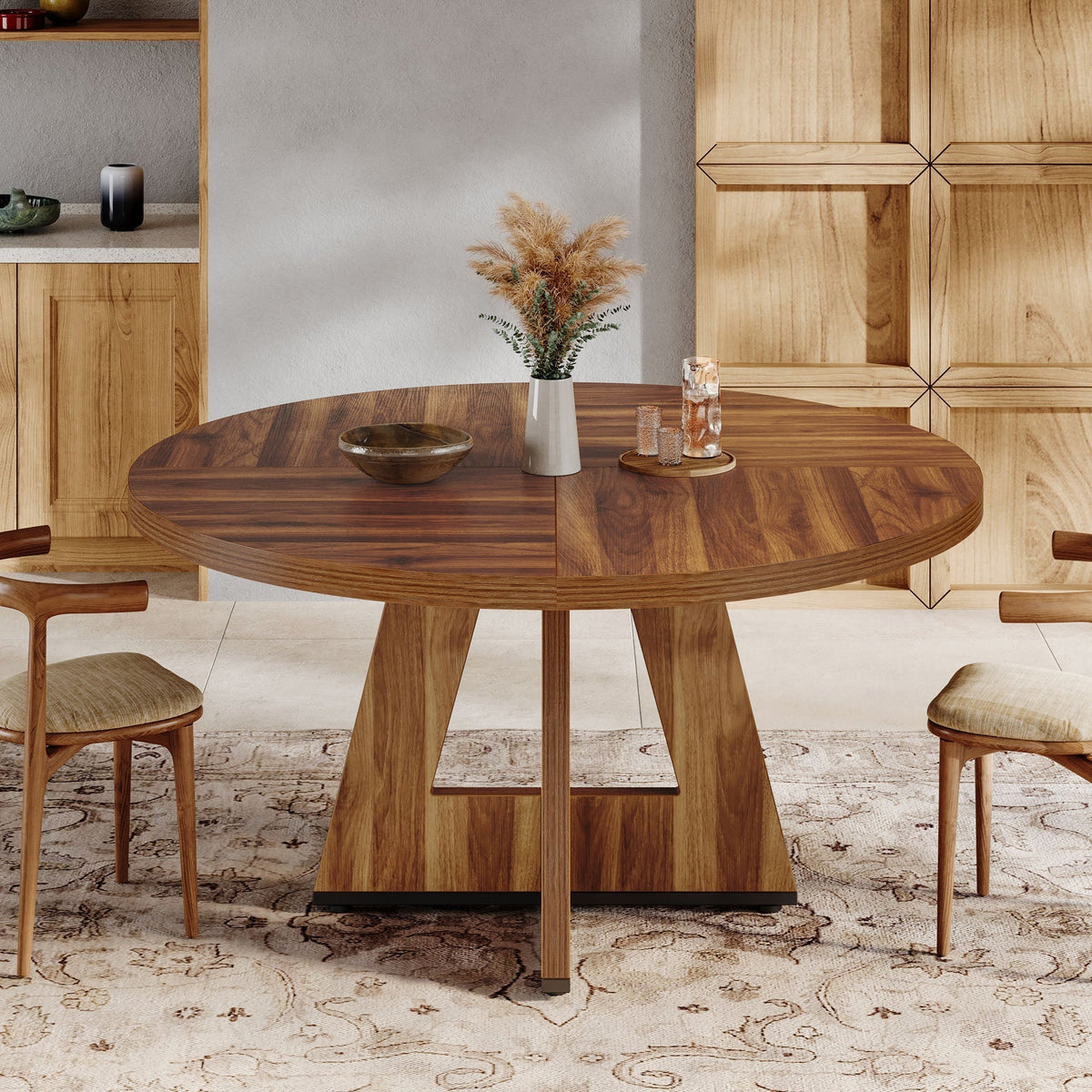 Round Dining Table for 4, 47" Wood Kitchen Table Farmhouse Dinner Table