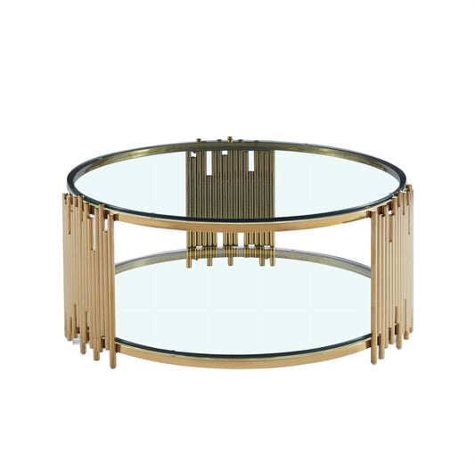 Round Glass Coffee Table with Fluted Frame
