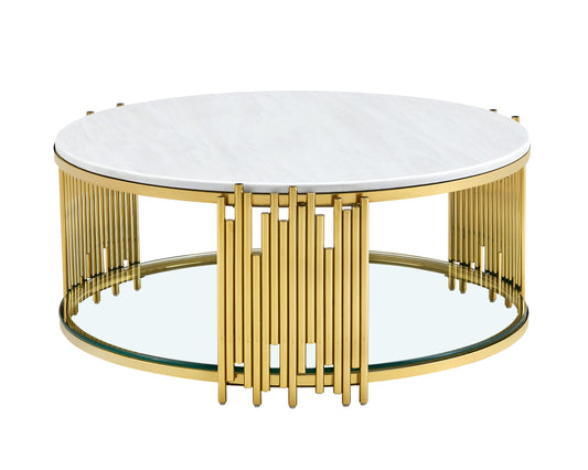 Round Marble & Glass Coffee Table with Gold Base