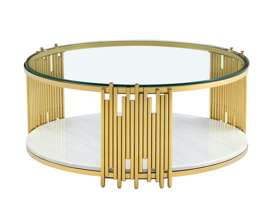 Round Marble & Glass Coffee Table with Gold Base