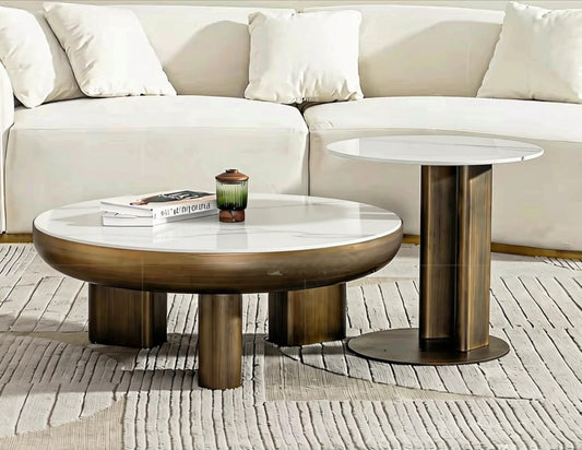 Round Marble-Look Coffee Table & End Table Set