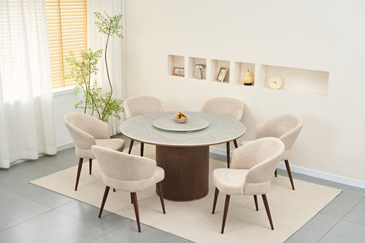 Round Marble-Look Dining Table with Drum Base
