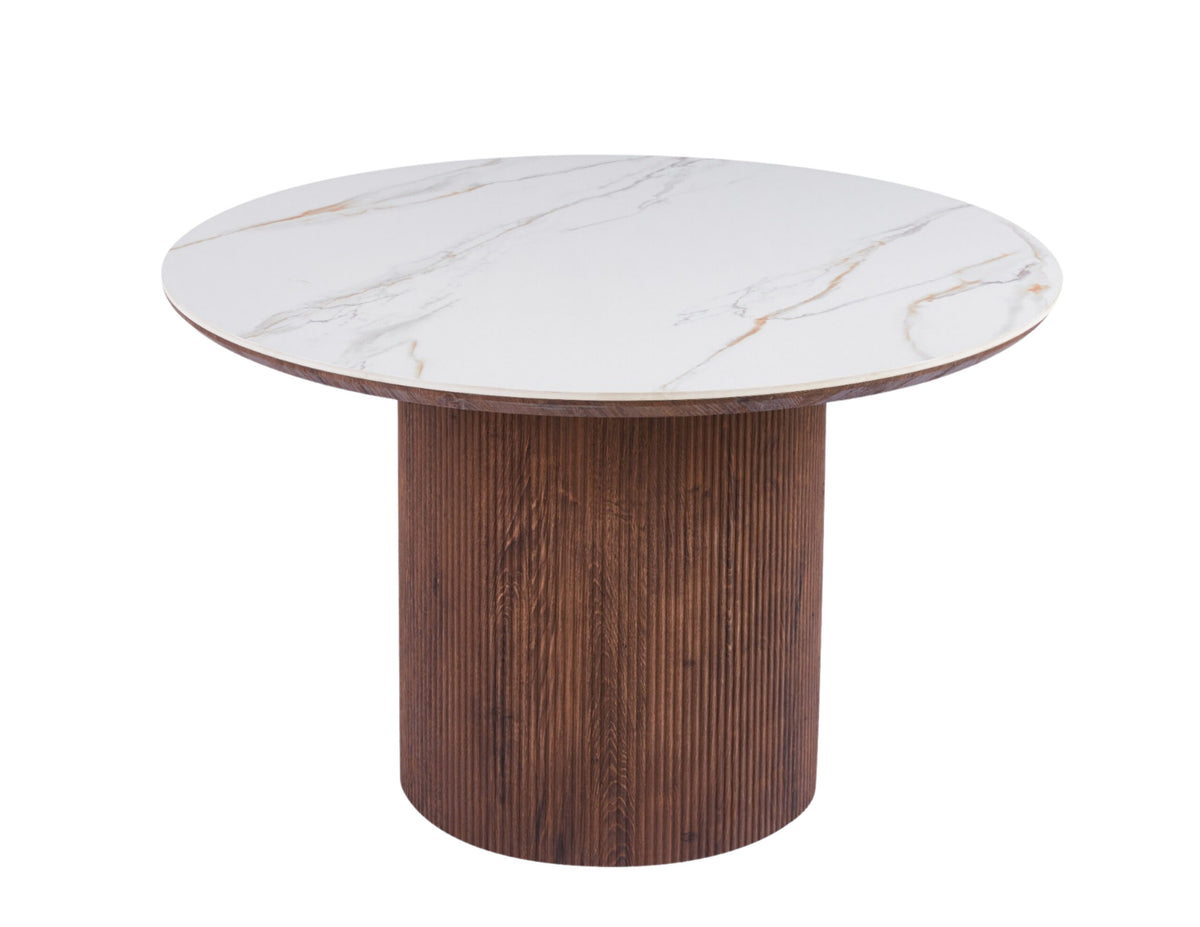 Round Marble-Look Pedestal Dining Table