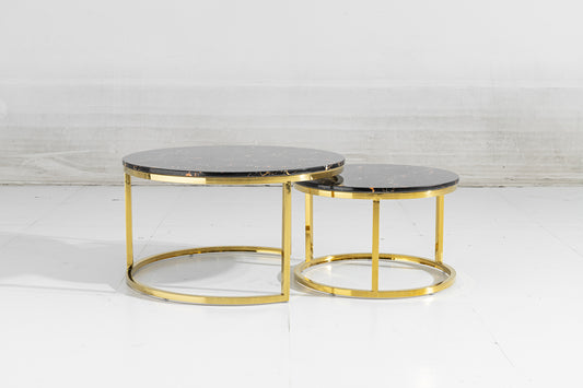 Round Marble Nesting Coffee Tables, Gold