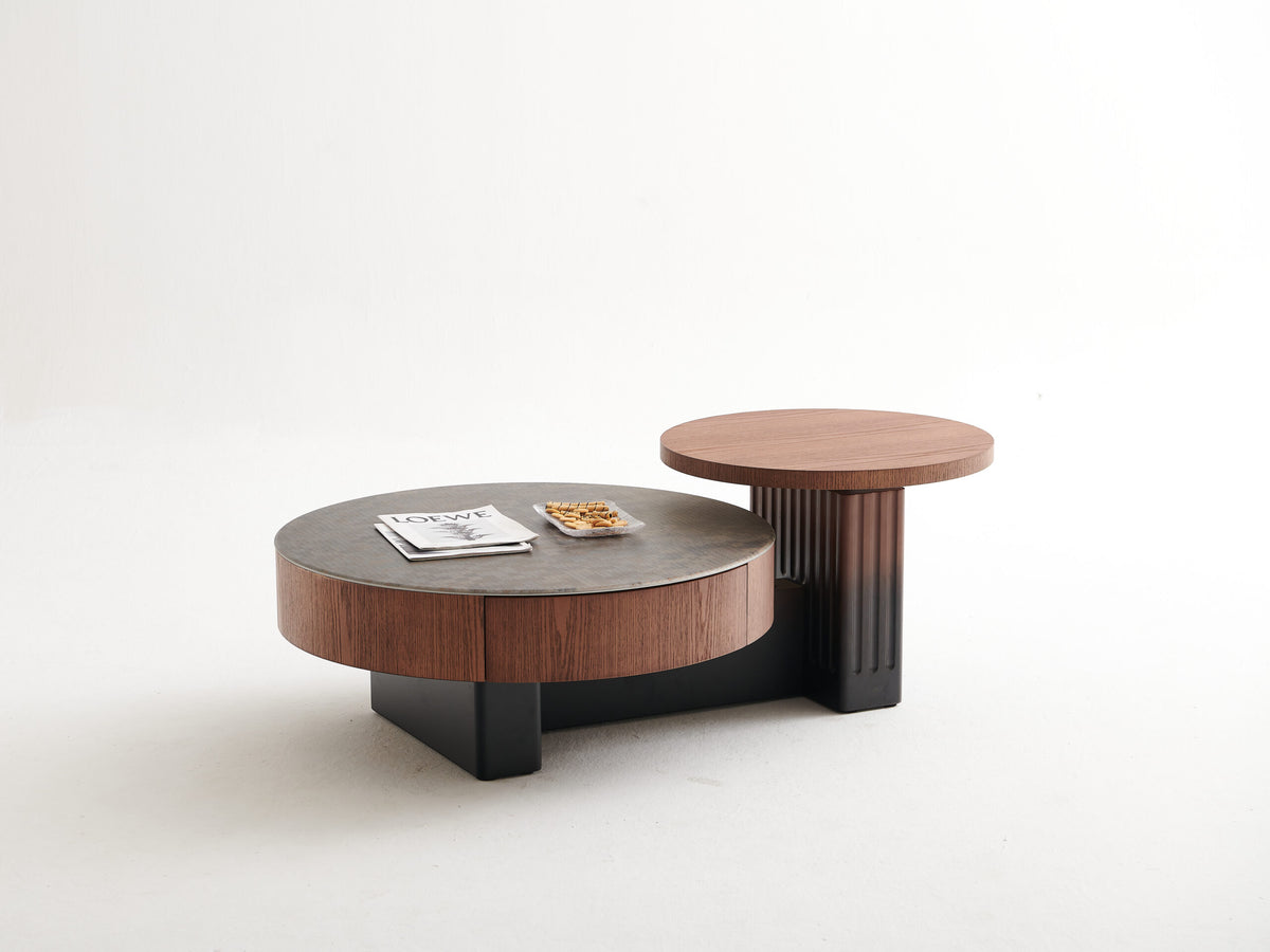 Round Nesting Coffee Table Set, Wood Finish