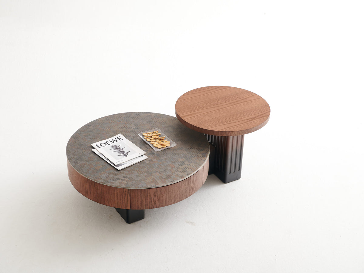 Round Nesting Coffee Table Set, Wood Finish