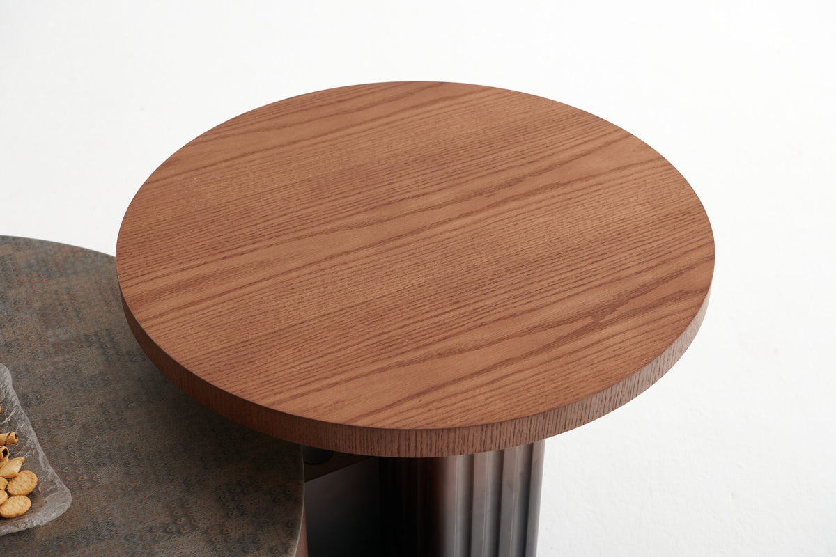 Round Nesting Coffee Table Set, Wood Finish