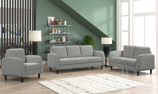 Rounded-Arm Contemporary 3-Piece Sofa Set – Grey