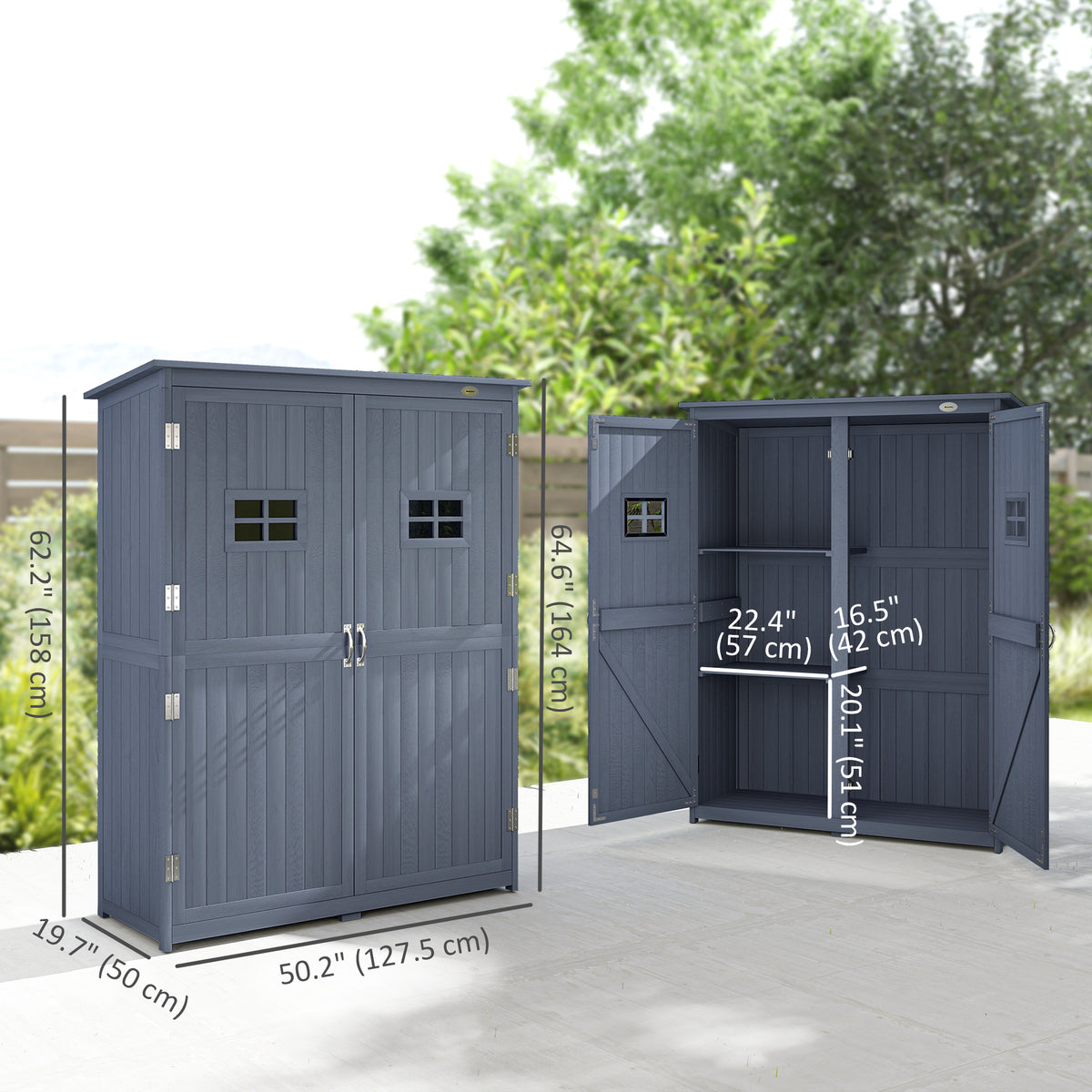 4' x 1.5' Wooden Garden Storage Shed, Outdoor Tool Cabinet Organizer with Windows and Double Door – Dark Grey