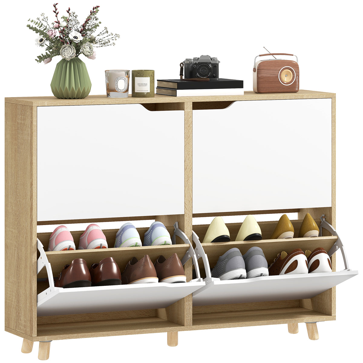 Narrow Shoe Cabinet with 4 Flip Drawers – 41"W x 34"H