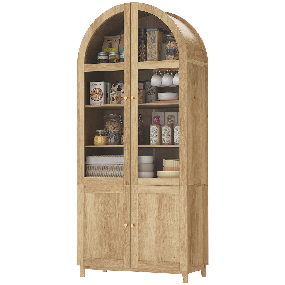 Farmhouse Kitchen Storage Cabinet with Acrylic Glass Doors – 31"W x 71"H