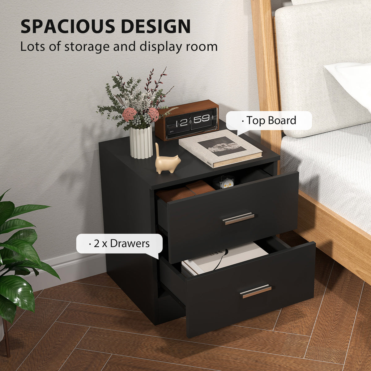 Modern 2-Drawer Nightstand – 18"W x 19"H