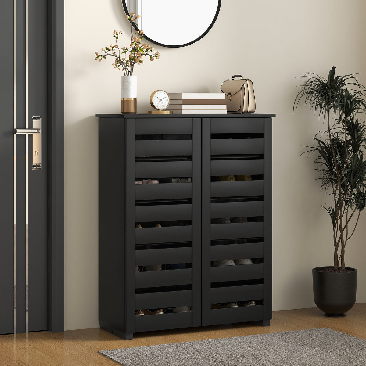Shoe Cabinet with 2 Slatted Doors – 30"W x 39"H