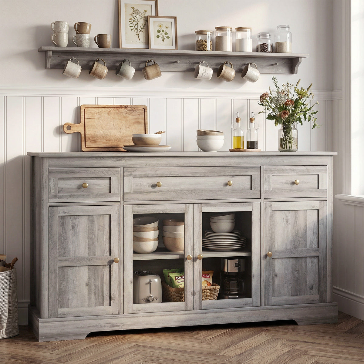 Sideboard Buffet Cabinet with Storage – 55"W x 32"H
