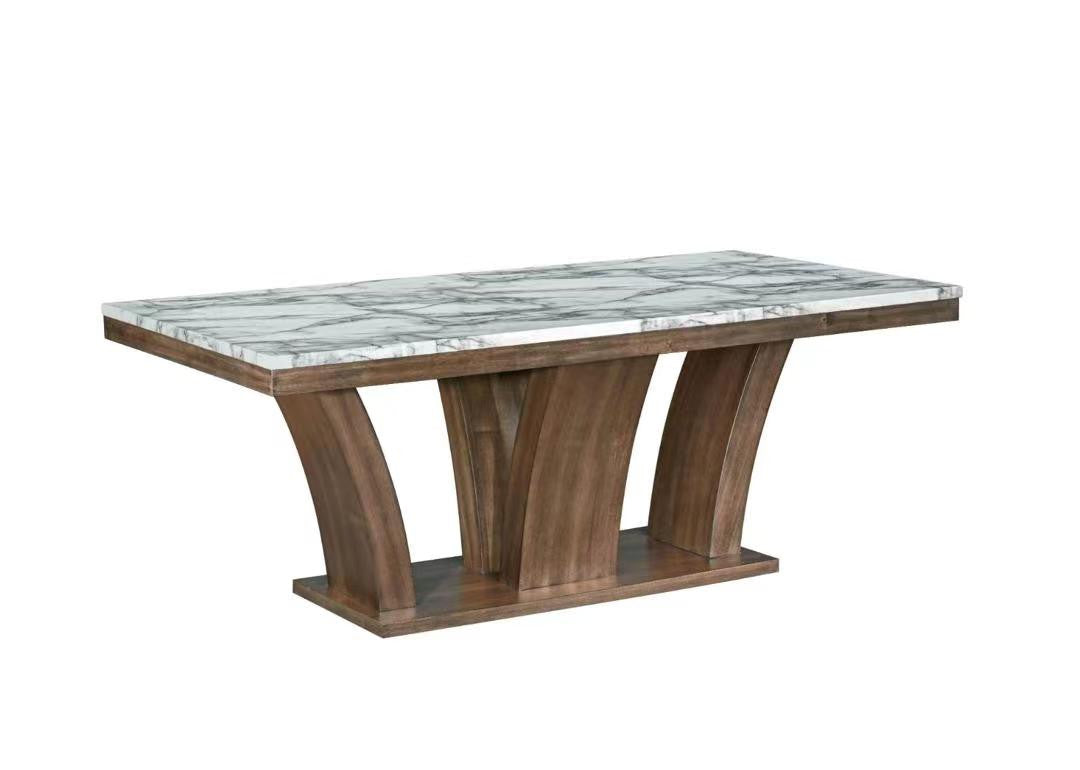 Rustic Brown Faux-Marble Dining Set – 79" Table