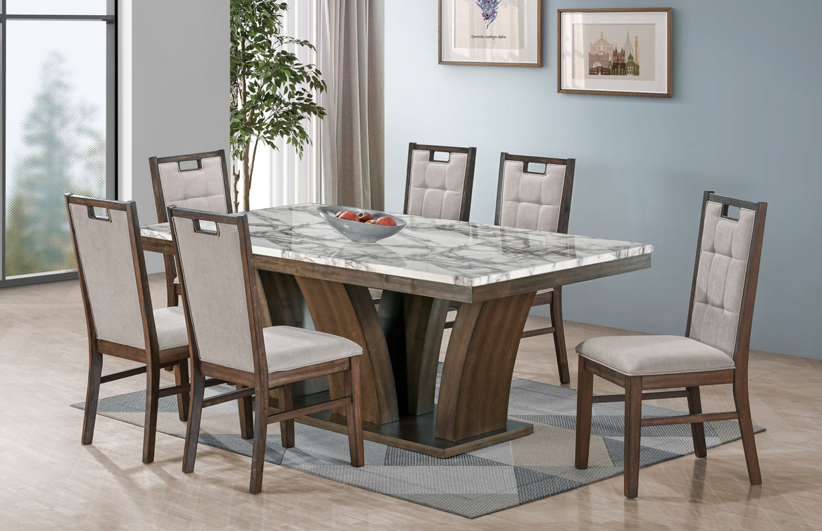 Rustic Brown Faux-Marble Dining Set – 79" Table