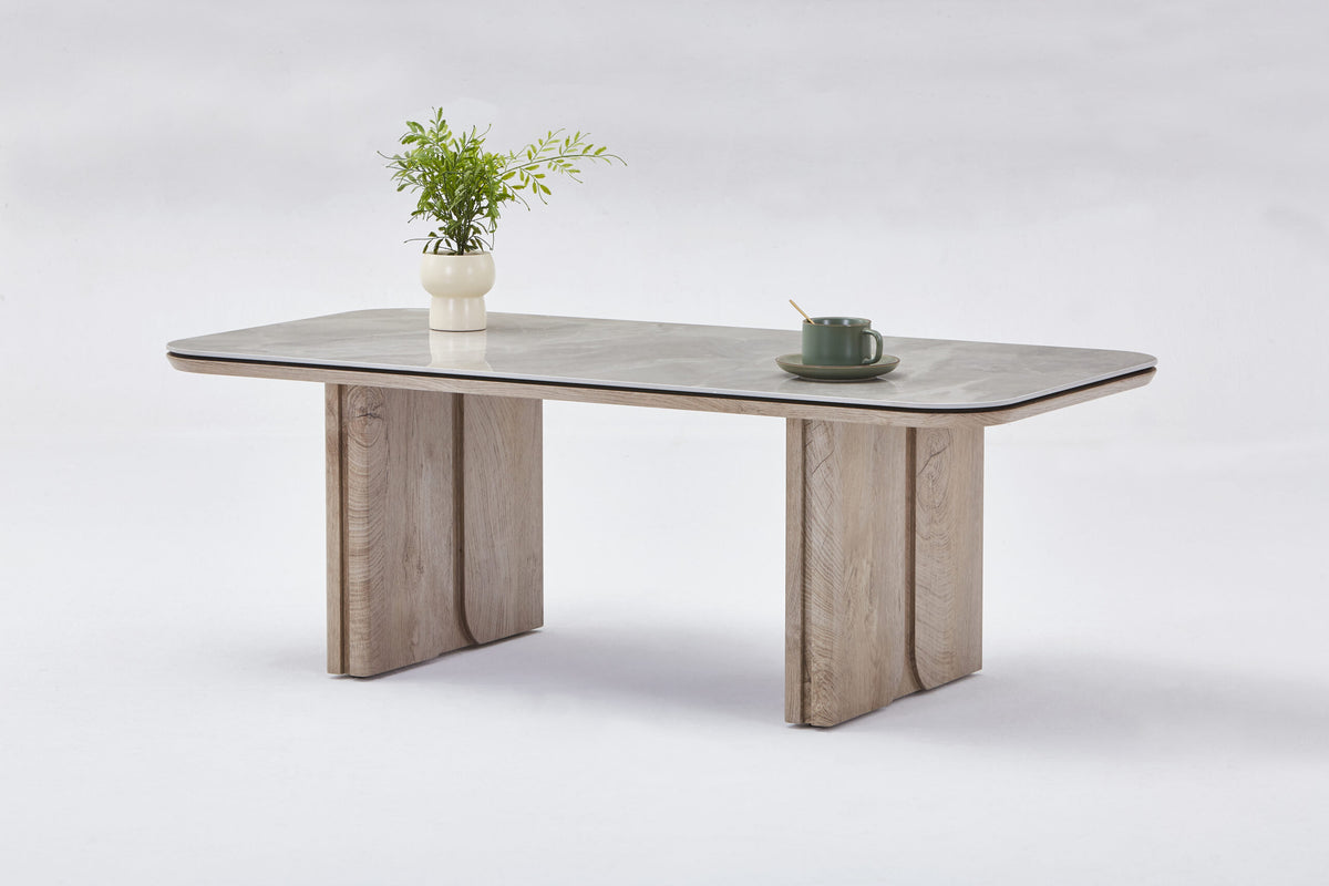 Rustic Wood Coffee Table with Panel Legs