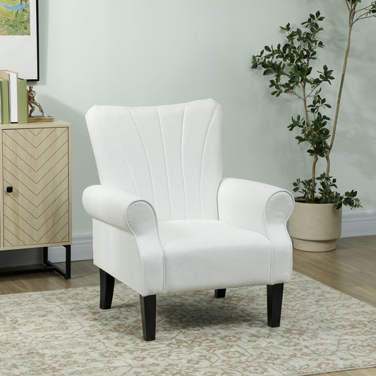 HOMCOM Modern Fabric Accent Armchair, Cream White with Sturdy Wood Legs