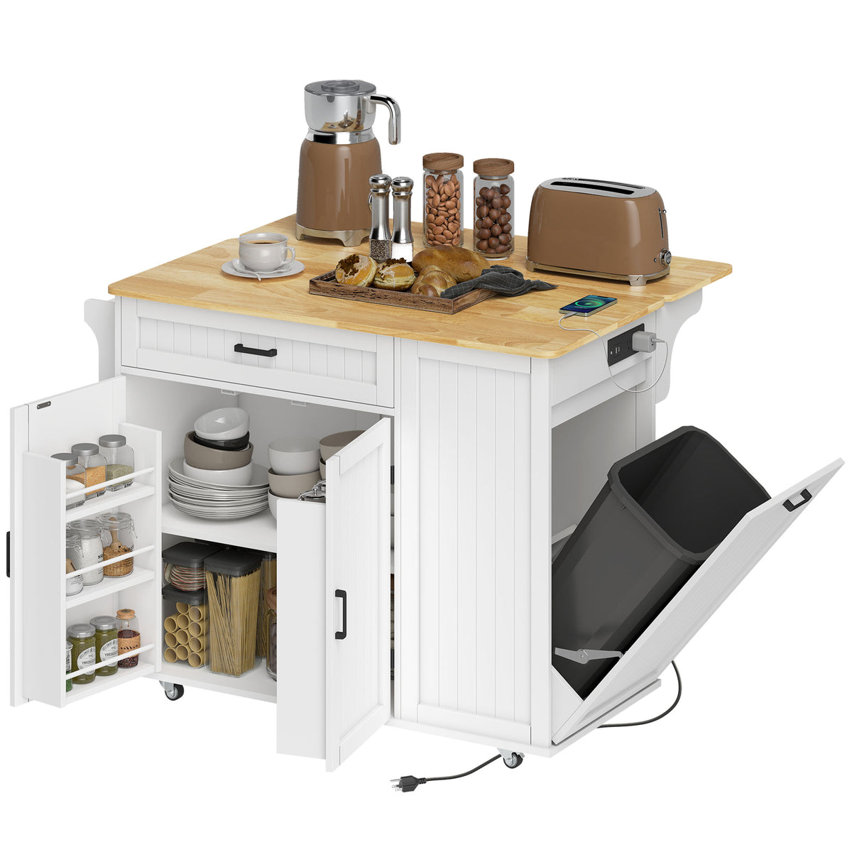 Kitchen Island Cart with Charging Station – 48"W x 35"H