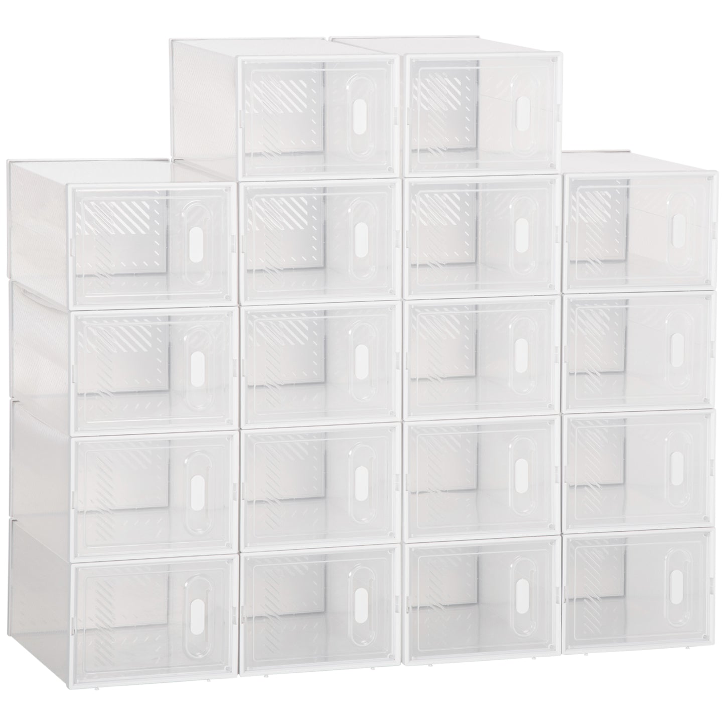 HOMCOM 18-Cube Modular Stackable Shoe Organizer Cabinet, Clear White, Entryway Hallway Closet
