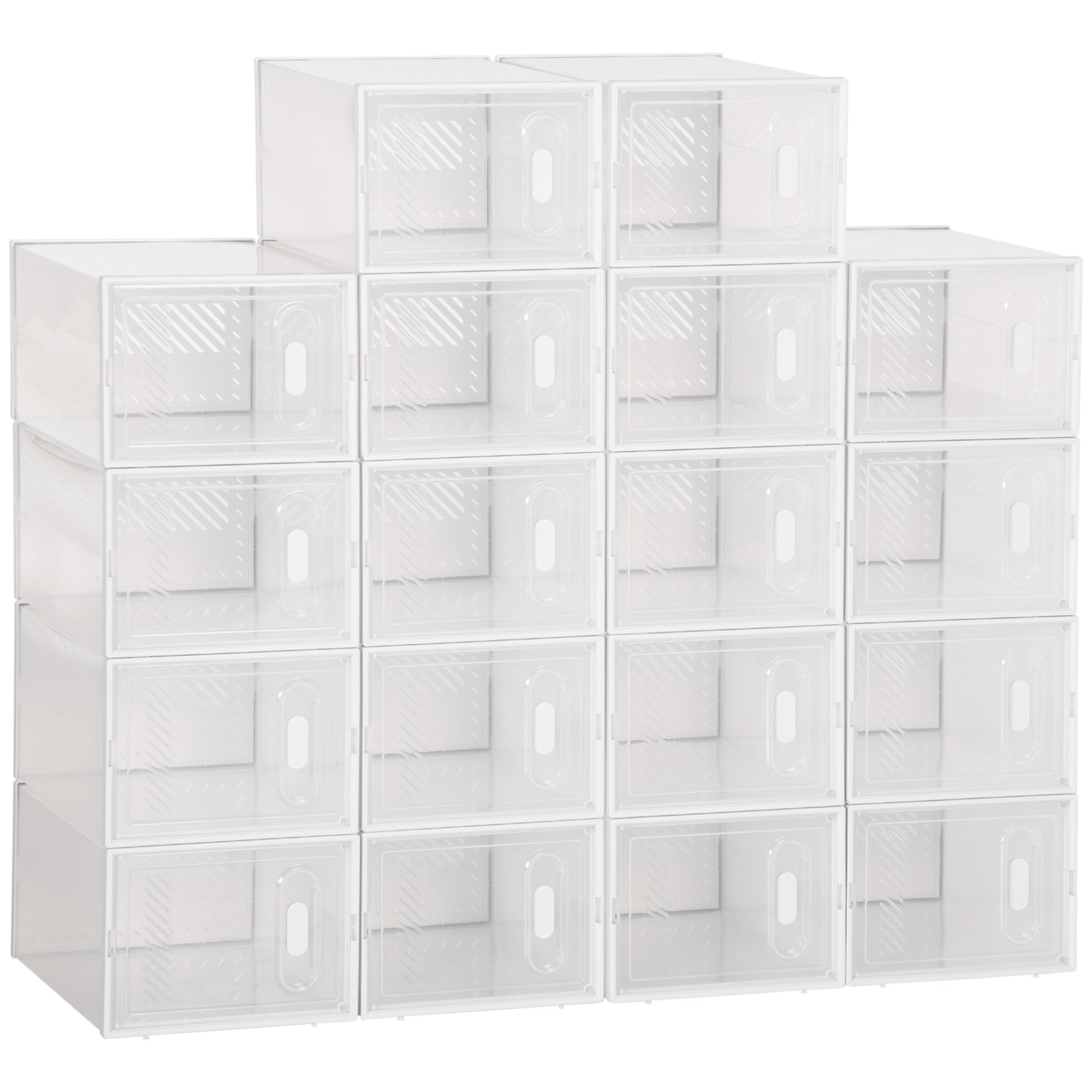 HOMCOM 18-Cube Modular Stackable Shoe Organizer Cabinet, Clear White, Entryway Hallway Closet